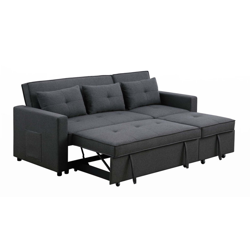 79.75"Linen Convertible Sleeper Sofa With Side Pocket