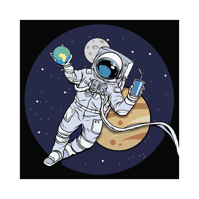 Astronaut And Juice by Art Mirano - Wrapped Canvas Print, 93.98cm H x 93.98cm W x 1.91cm D