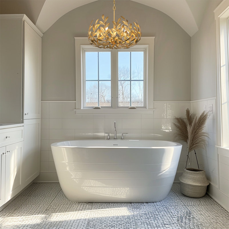 Aumiller 5 Light Matte White Chandelier, Antique Gold