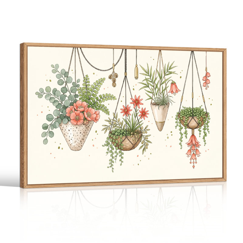 Ensemble de 1 tableau sur toile représentant des plantes suspendues, H 32 po x l 48 po, Natural