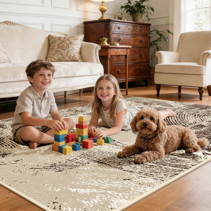 Vintage Textured Area Rug - Soft Floor Carpet with Canvas Backing, Non-Slip Living Room Bedroom Rug, Rectangle 6'5"x 10'