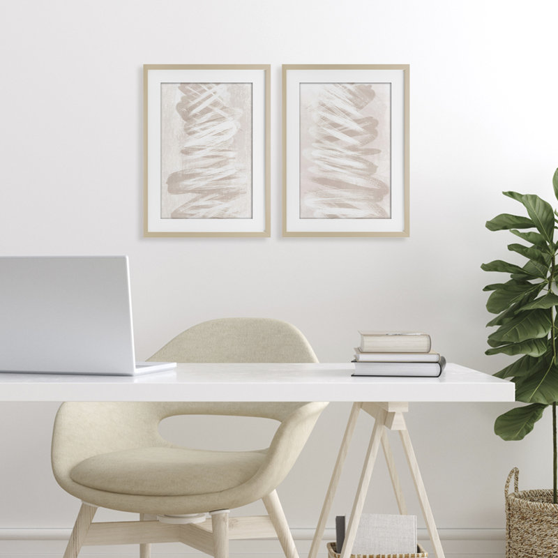Ensemble de 2 impressions encadrées sous verre Minimal Beige Waves, design par Martina Pavlova, H 23 po x l 17 po