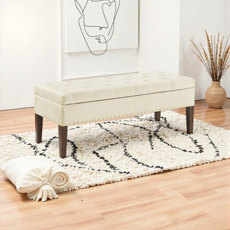 Banc avec rangement 48 pouces avec siège capitonné, cadre en bois massif, repose-pieds rembourré pour le salon de la chambre à coucher