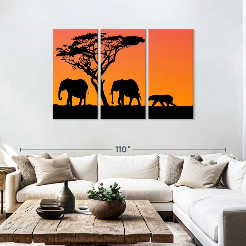 Orange Sunset Elephants, 48" H x 74" W