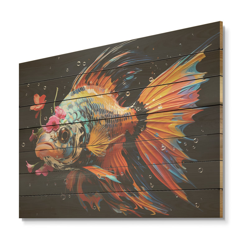 «Pink Butterfly Fish Ocean Dance - Poisson papillon sur bois», H 30 po x l 40 po