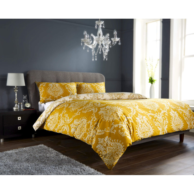 Polyester No Pattern Duvet Cover Set with Pillowcases, Gold, Double Duvet Cover Set + 2 Pillowcases
