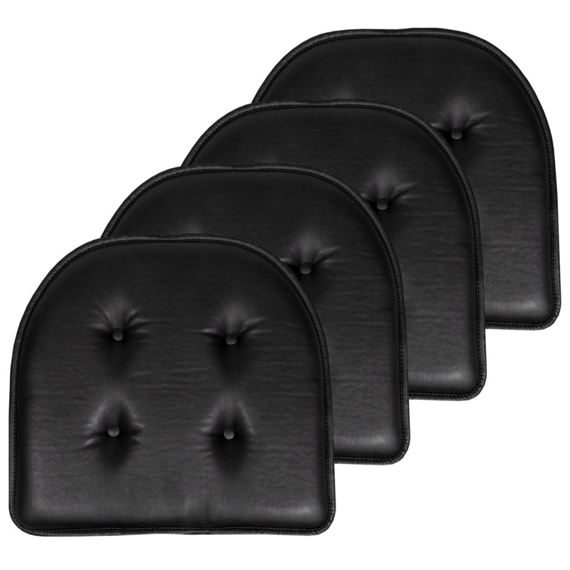 Coussin de chaise d'intérieur en similicuir, Noir, Ensemble de 4
