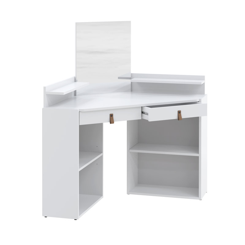 Halback Dressing Table with Mirror, White