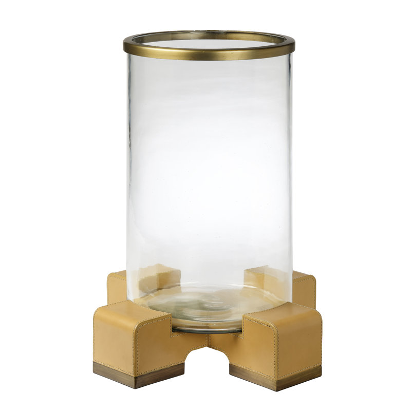 Vector 14.5'' H Tabletop Hurricane, Brass/Clear/Cashew