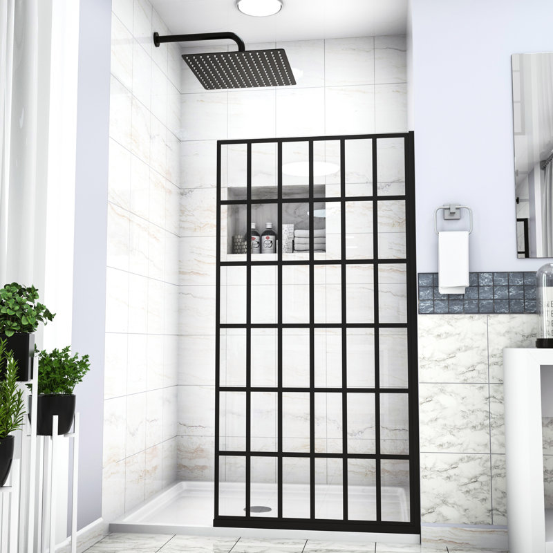 34"X72" Shower Door In Matte Black - Open Entry, Single Panel, Bathroom Style Producer 2 , Allure