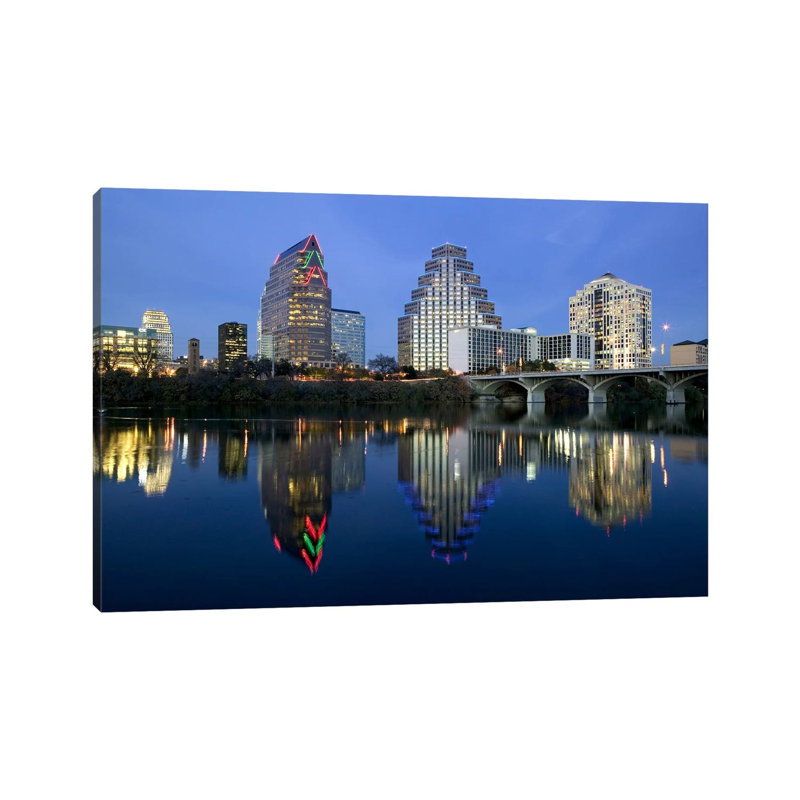 Reflection of Buildings in Water, Town Lake, Austin, Texas, USA 1 Piece Wrapped Canvas Wall Art