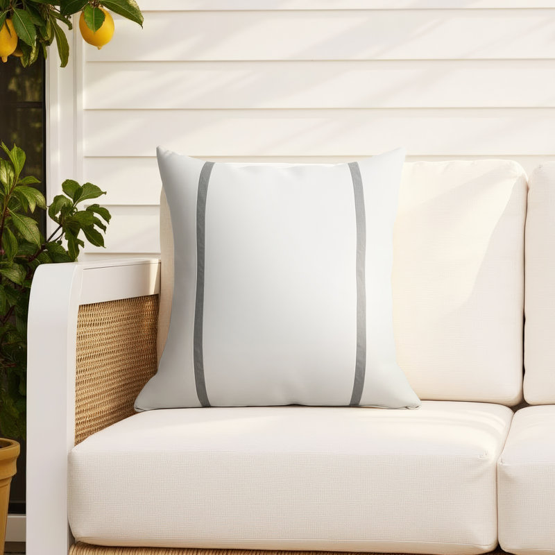 Gatley Striped Sunbrella® Outdoor Reversible Throw Pillow, 18"x18", Ivory/Gray