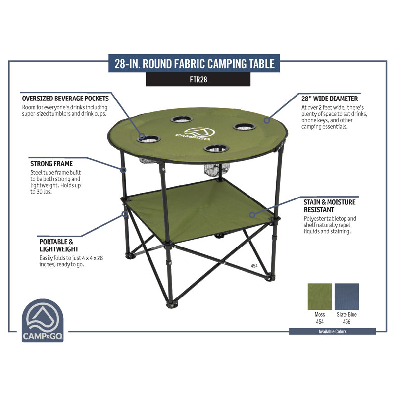 Moss Green Round Portable Folding Table with Cup Holders