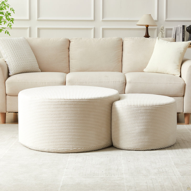 Ensemble de 2 tables basses emboîtables, 2 tables basses rondes rembourrées pour le salon, table basse moderne en mousse, table d'appoint et repose-pieds, sans assemblage
