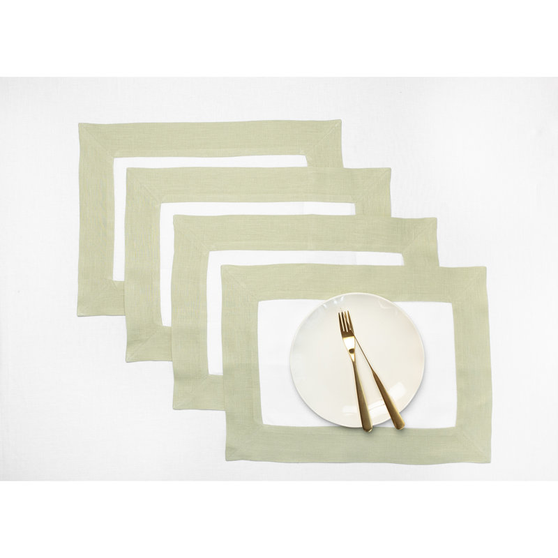 Sage Green and White Linen Rectangle Placemats Set of 4