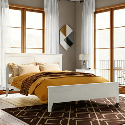 Pine Wood Bed Frame with Headboard Shelf, Simple Platform Bed with Wooden Slats, No Box Spring Needed, White, Full
