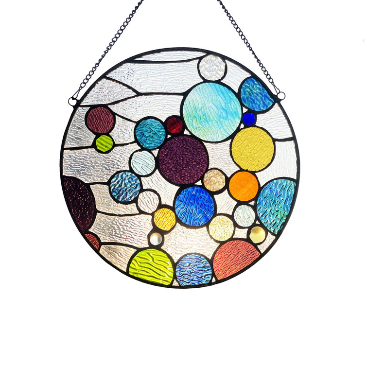 Bubbles Geometric Abstract Stained Glass Window Panel Or Cabinet