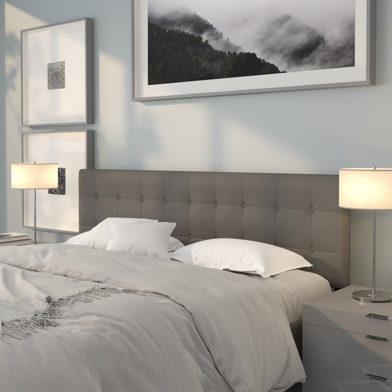 Gray King Upholstered Tufted Headboard with Adjustable Metal Rails