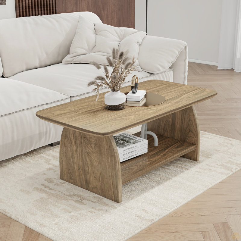 Table basse de salon moderne de 47 pouces, table basse rectangulaire double couche avec fonction de rangement