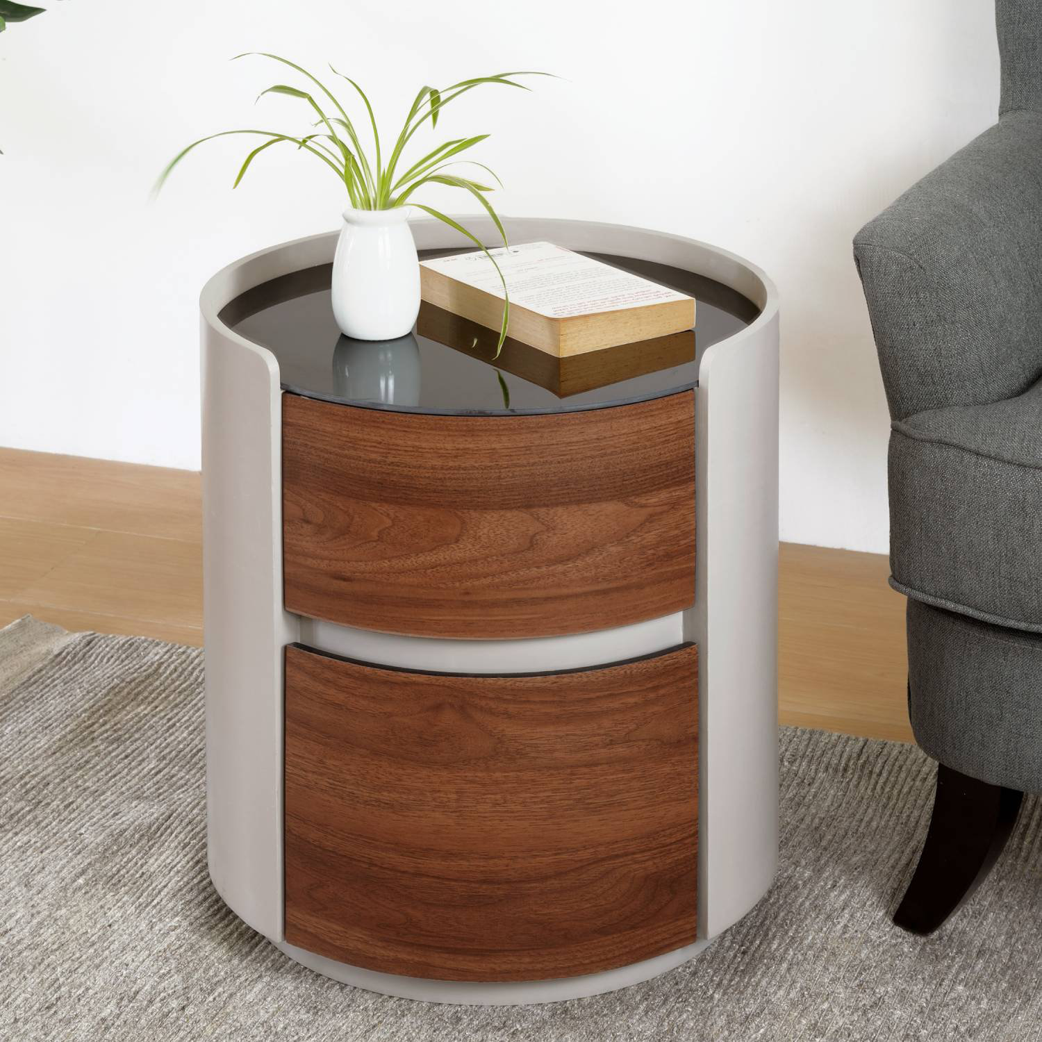 Latitude Run® 2 - Drawer Round End Table - Wayfair Canada