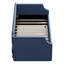 Lit de jour rembourré avec couchette en bleu, tissu de lin simple, lit gigogne en bois, support de lit recouvert de bleu