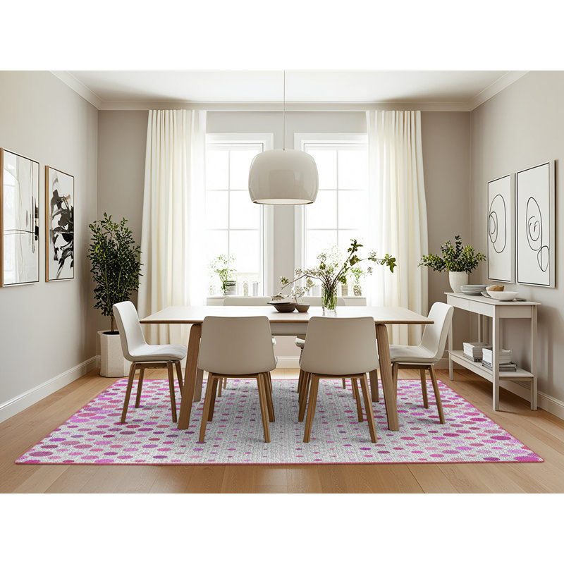 Tapis à pois blanc cassé / rose, Rectangle 7 pi x 10 pi