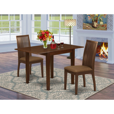 L'ensemble 3 pièces de table de salle à manger contient une table de salle à manger rectangulaire avec Dropleaf et 2 chaises en tissu de lin, acajou