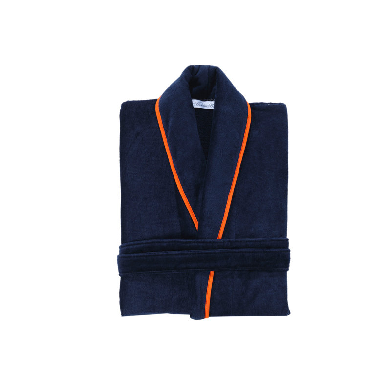 Peignoir 100% coton cheville avec poches, Bleu marine