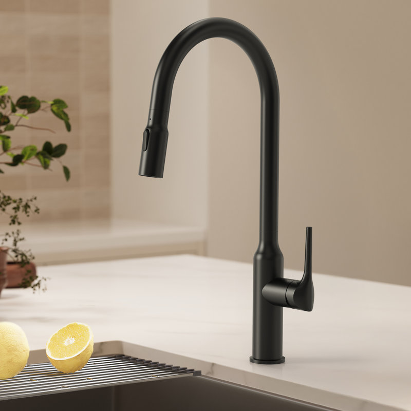 Dual Function Single Handle Pull Down Kitchen Faucet, Matte Black
