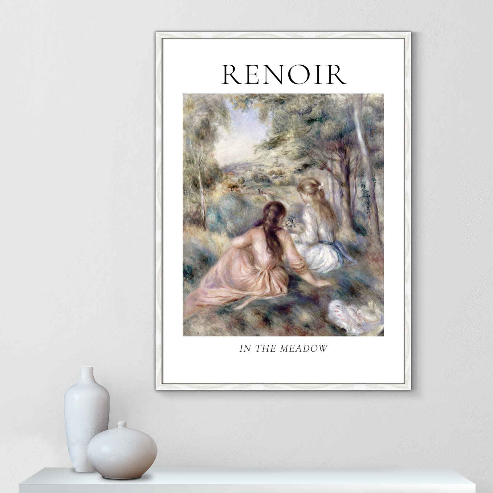 Old Masters Collection " In The Meadow " by Auguste Renoir, No, White Single Picture Frame, 35.5" H x 25.5" W x 0.75" D