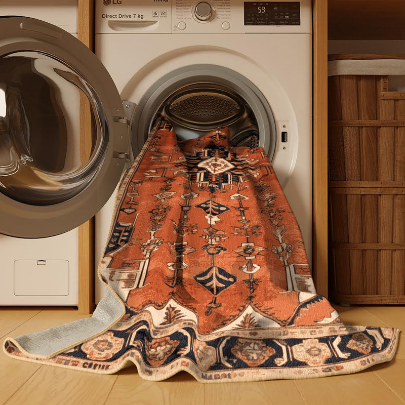 Tapis brun lavable à la machine, Carré 7 pi