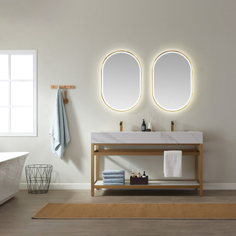 Miroir de salle de bain Orta, Or brossé, 36 po x 24 po