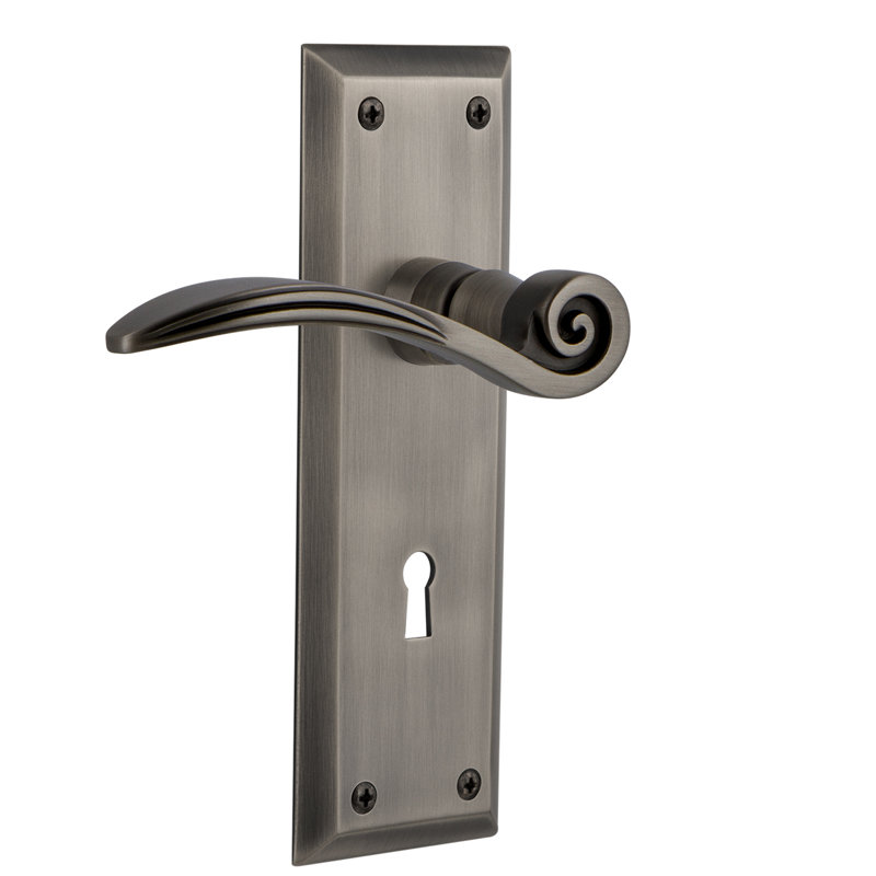 New York Plate Privacy (Bed & Bath) with Decorative Keyhole and Swan Lever, 2.375", Antique Pewter