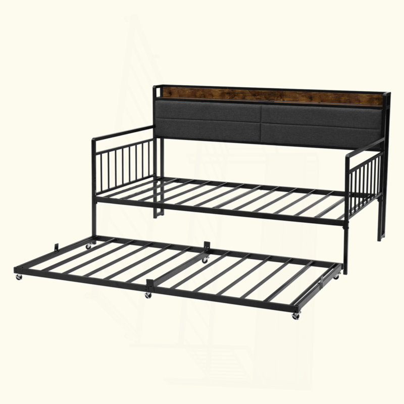 Daybed Frame Metal Day Bed With Trundle And Charging Station