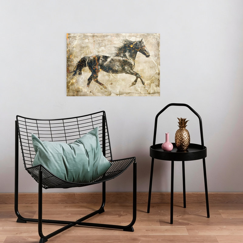 Golden Running Horse Abstract Colourful Retro Horse Animal Portrait Wall Art
