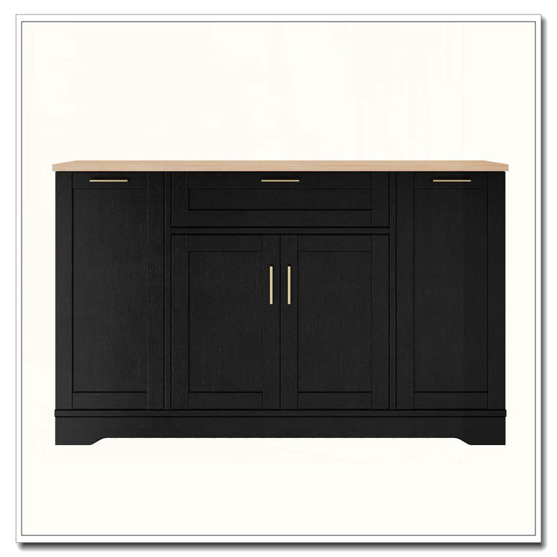 Buffet multifonctionnel avec table extensible et support coulissant, Noir