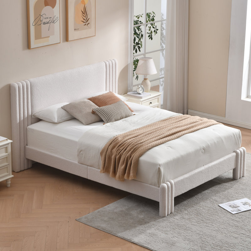 Lit plateforme tapissier Modern, Queen, White