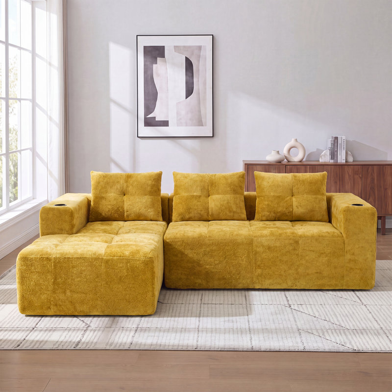 Classic Minimalist Fully Compressed L Sofa, For Small Living Rooms And Apartments, Yellow