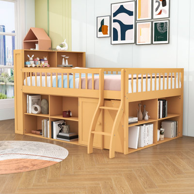 Lit mezzanine en bois moderne avec tablettes intégrées et lumière DEL