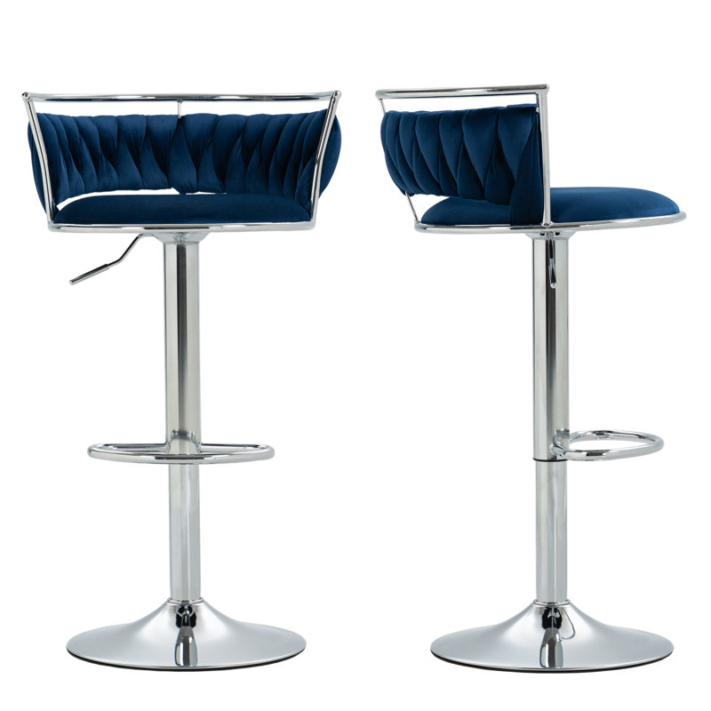 Christal Height Adjustable Swivel Bar Stool, Navy Blue, Silver