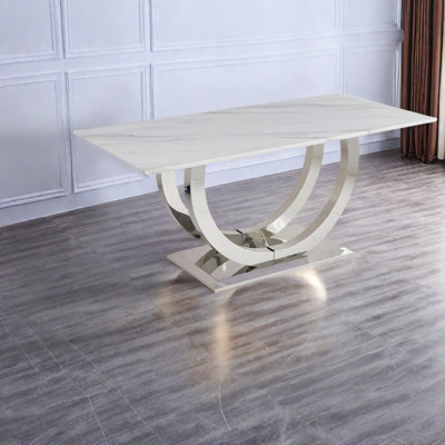 Modern Marble & Steel Dining Table, Spacious For Kitchen Dining