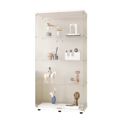Two-Door Glass Display Cabinet 4 Shelves With Door, Floor Standing Curio Bookshelf For Living Room Bedroom Office, 64.7"*31.7"*14.3"