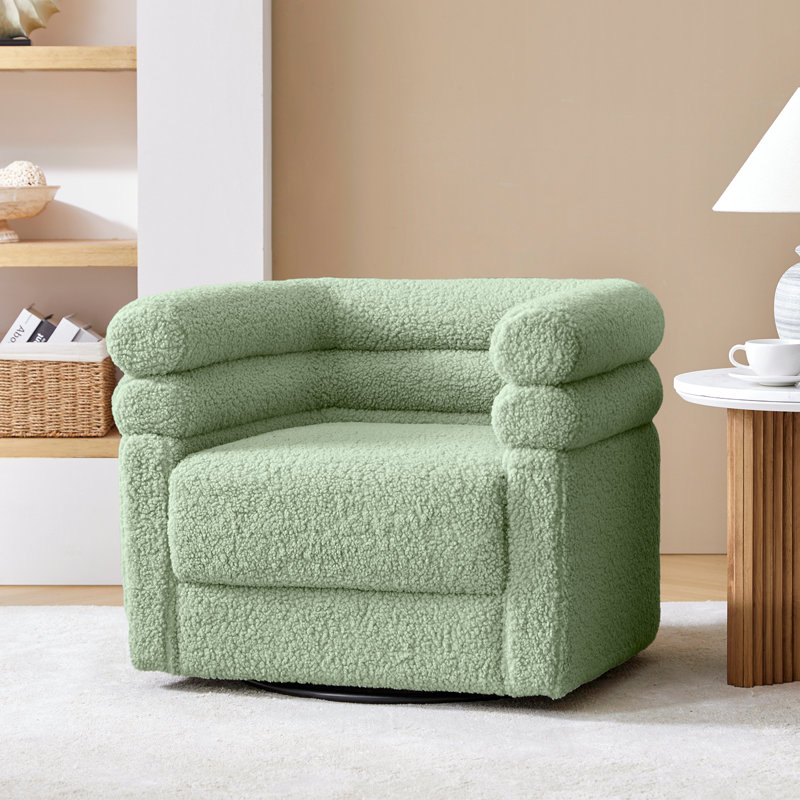 Fauteuil demi-tonneau pivotant avec un coussin décoratif Rakin, Polyester sauge