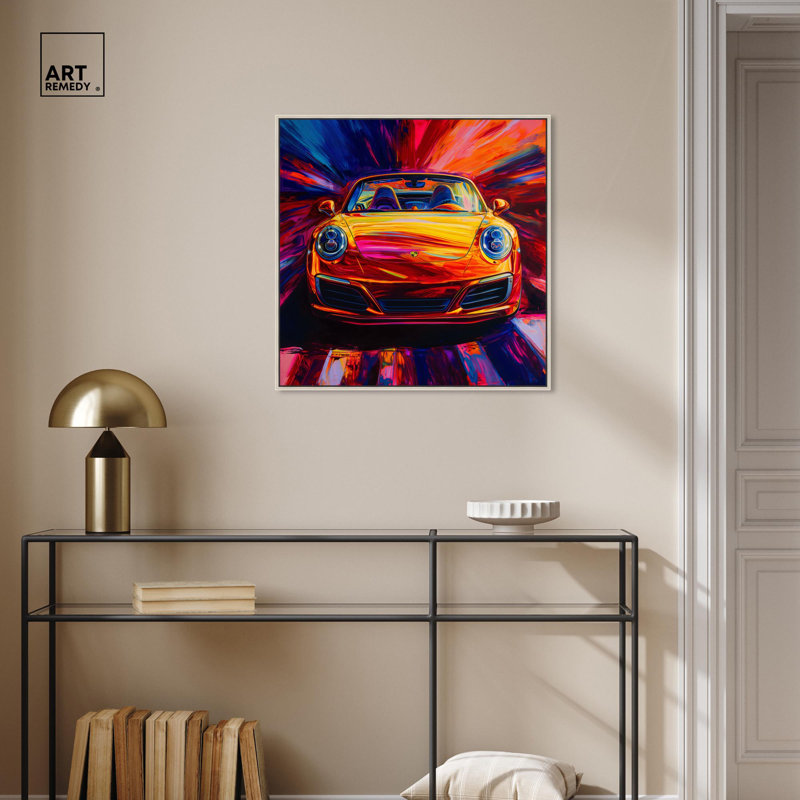 Art de graffiti sur toile, art rétro, Encadrement argenté, H 25 po x l 25 po x P 2 po