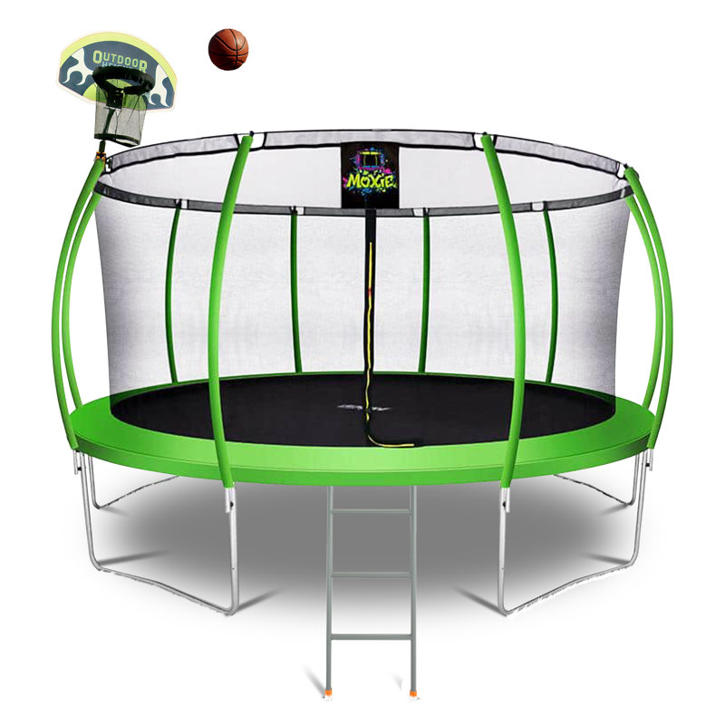 Moxie 15 ft Green Apple Round Outdoor Trampoline Set with Safety Enclosure