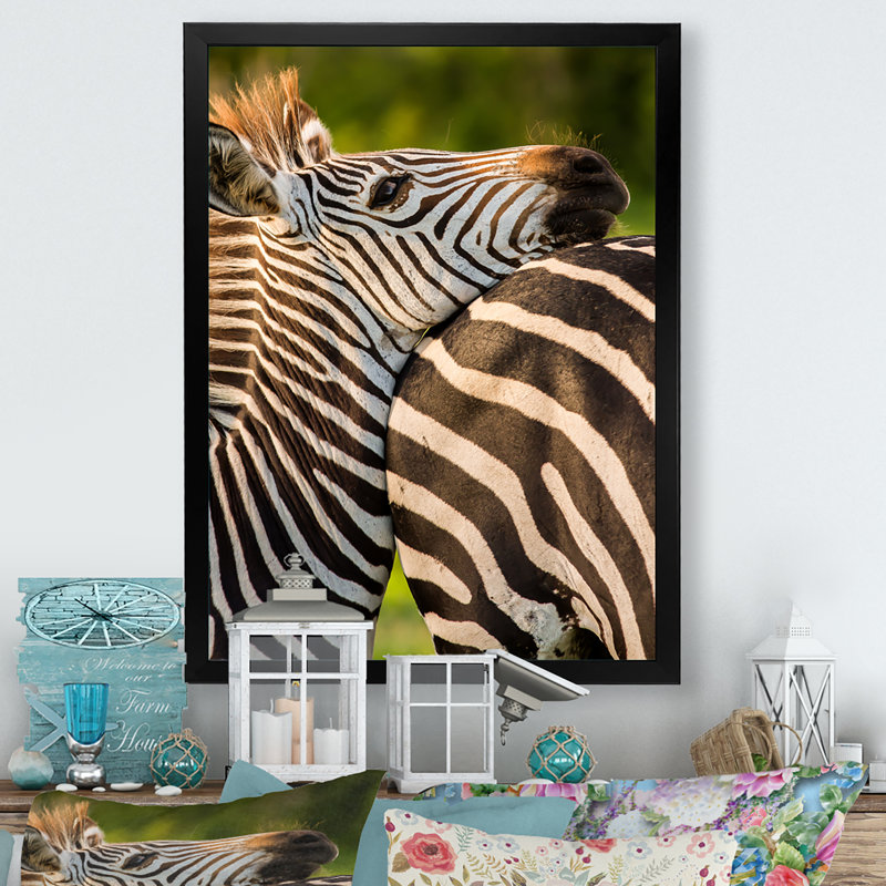 Portrait de zèbre africain - Impression sur toile, Cadre photo noir, H 20 po x l 12 po