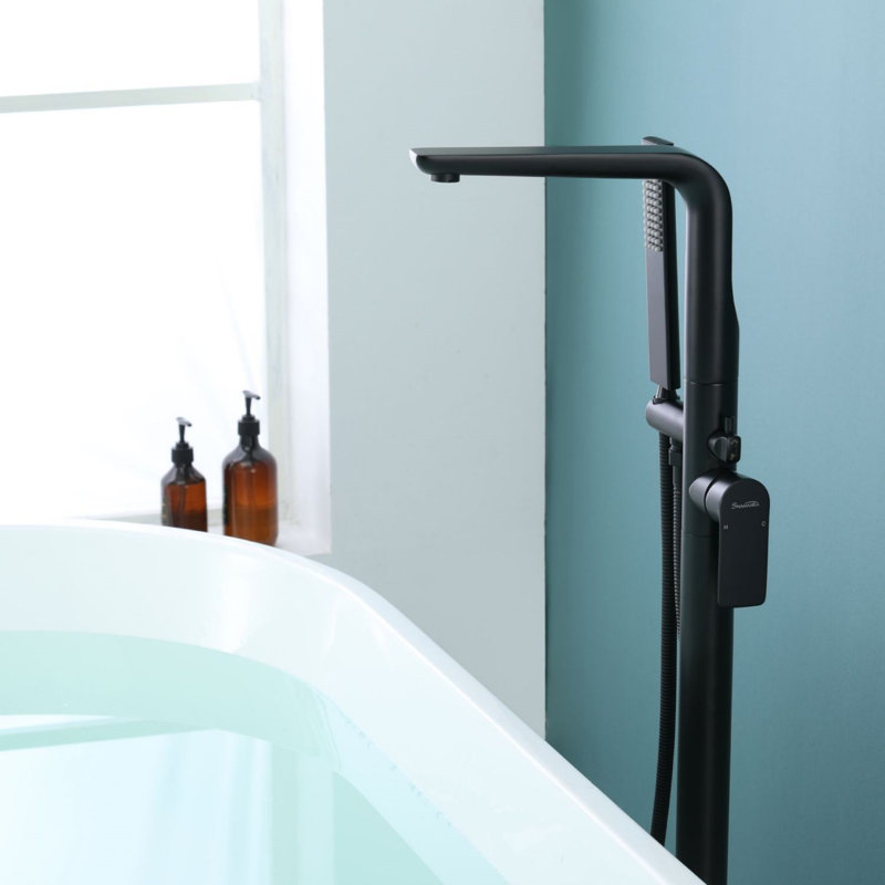 Floor Tub Spout with Diverter, Black