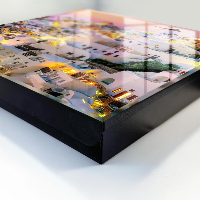 Key box for home, Opens to the left, 30x30x5, Black, Greek town at sunset, 