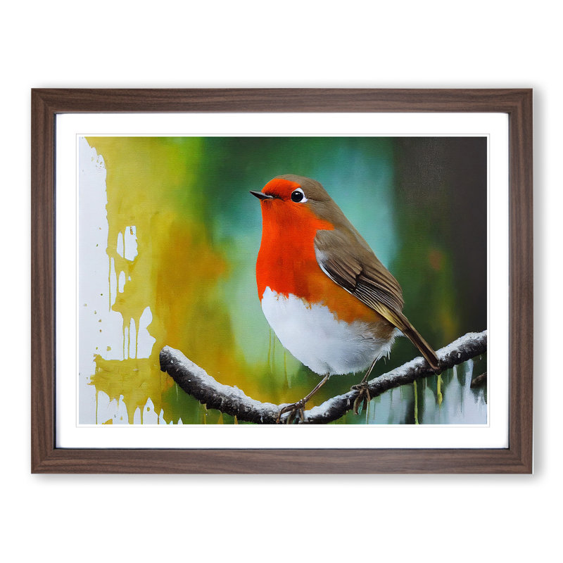 Epic Robin Bird - Framed Print, 46cm H x 64cm W x 2cm D, Walnut