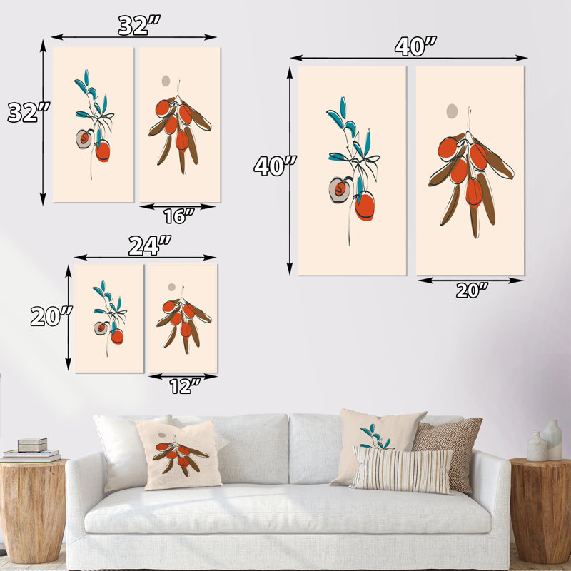 «Minimalist Pastel Leaves IV», ensemble de 2 peintures, H 20 po x l 24 po x P 1 po, Toile tendue